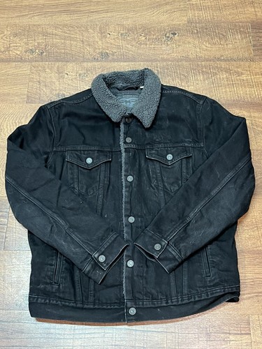 LEVIS MENS BLACK DENIM SHERPA TRUCKER 