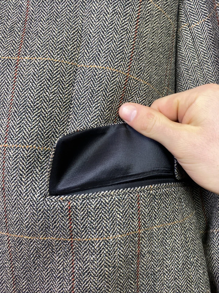 Men’s British Herringbone Windowpane TWEED Modern Wool Sport Jacket Blazer (44R) - Image 4 of 4