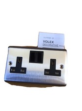 Gold Brushed Stainless Steel Double Socket with Black Insert,13A