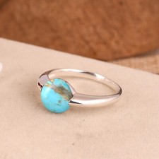 Sterling Silver Band Ring With Kingman Turquoise Engagement Ring Gift For Her