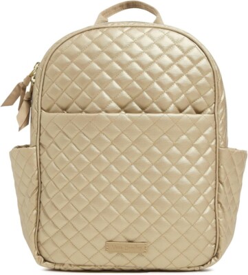 Vera Bradley Women's Cotton Small Backpack, Champagne Gold Pearl