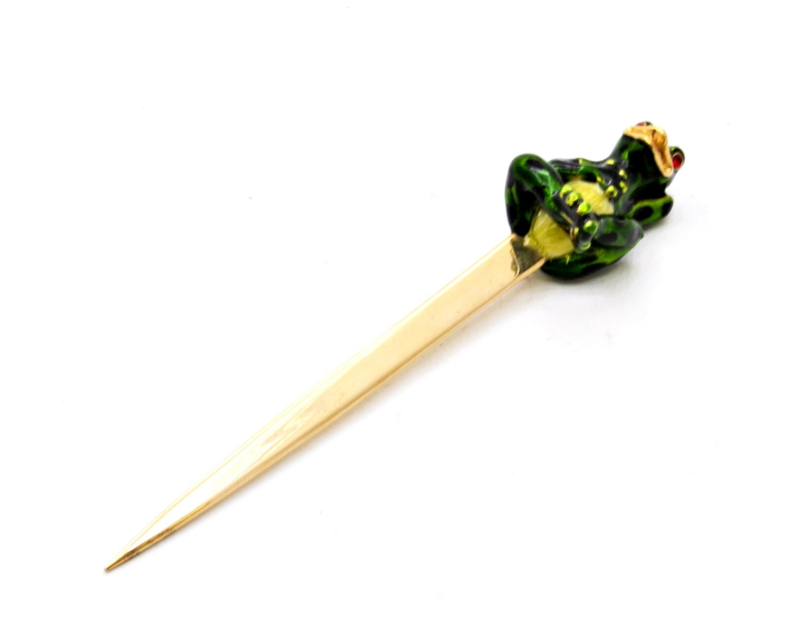 Decorative Letter Opener with Frog Handle. Made with Enamel & Swarovski