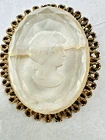 Vintage Intalio Cameo Glass Womans Face Scarf Brooch Pin Classic Costume Jewelry