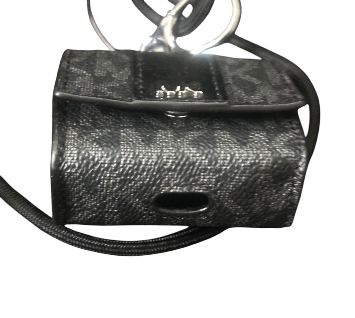 Michael Kors Air Pod Case with lanyard- black- dark gray signature