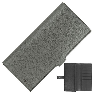 Prada Wallet Bifold Micrograin Calf Leather Gray 158160