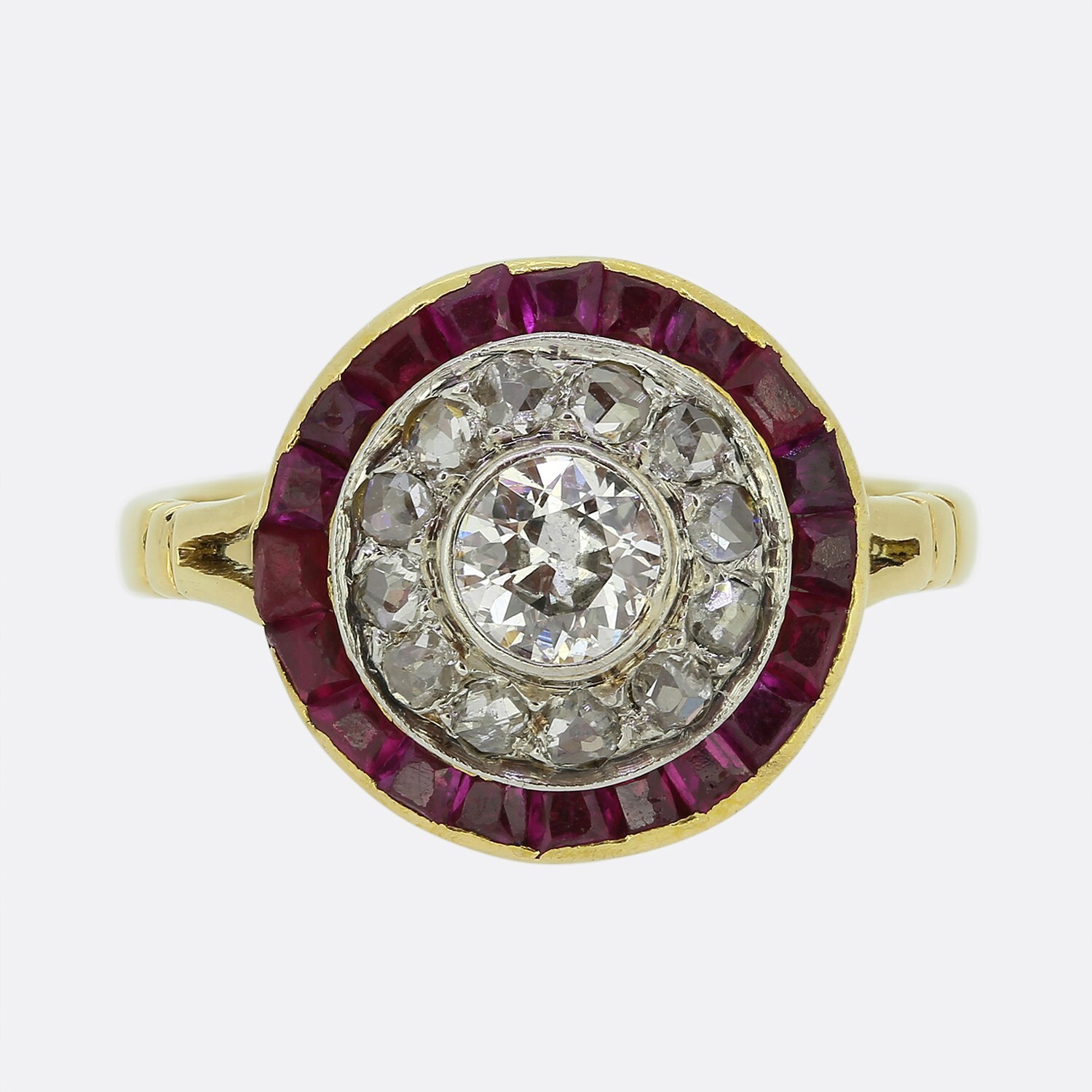 Victorian Ruby and Diamond Cluster Ring - 18ct Ye… - image 1