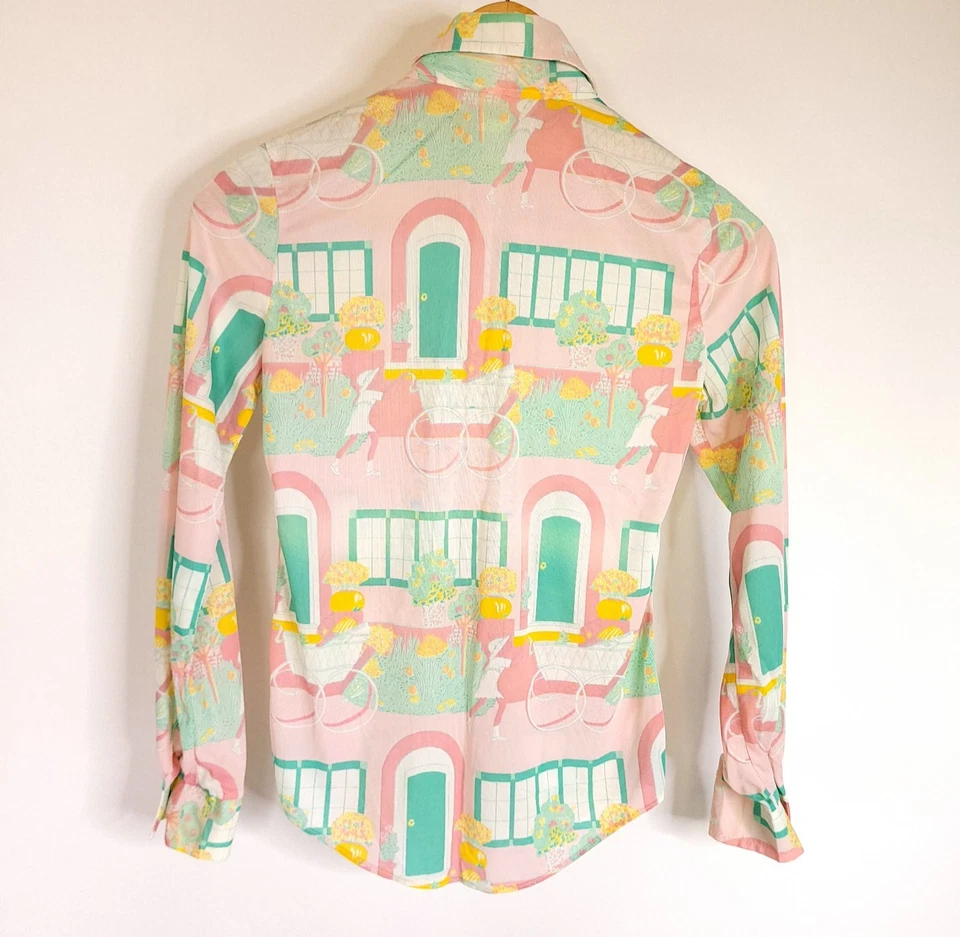 Camisa De Colección Años 70 Bobbie Brooks Mujer Botón Delantero 5 Rosa Manga Larga Hecha en Unión Foto 3 de 4