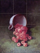 RASPBERRIES IN A CUP Tile Mural Kitchen Bathroom Wall Backsplash Art 12.75x17