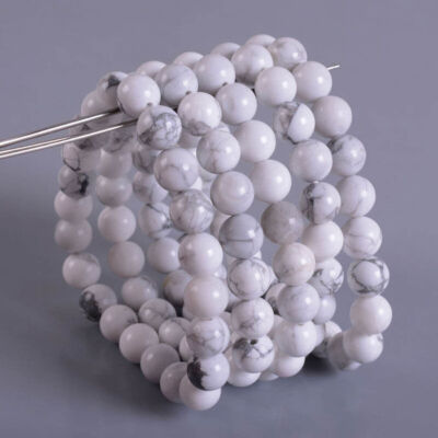 8mm White Howlite Gemstone Stretch Bracelet - Handmade Unisex Semi-Precious Stone Bead Bracelet - View #4
