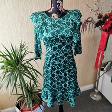 Heart Print Ruffled Velveteen Dress Size M