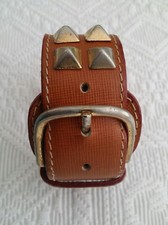 Prada leather bracelet with brass stud and buckle - vintage piece from the 80s