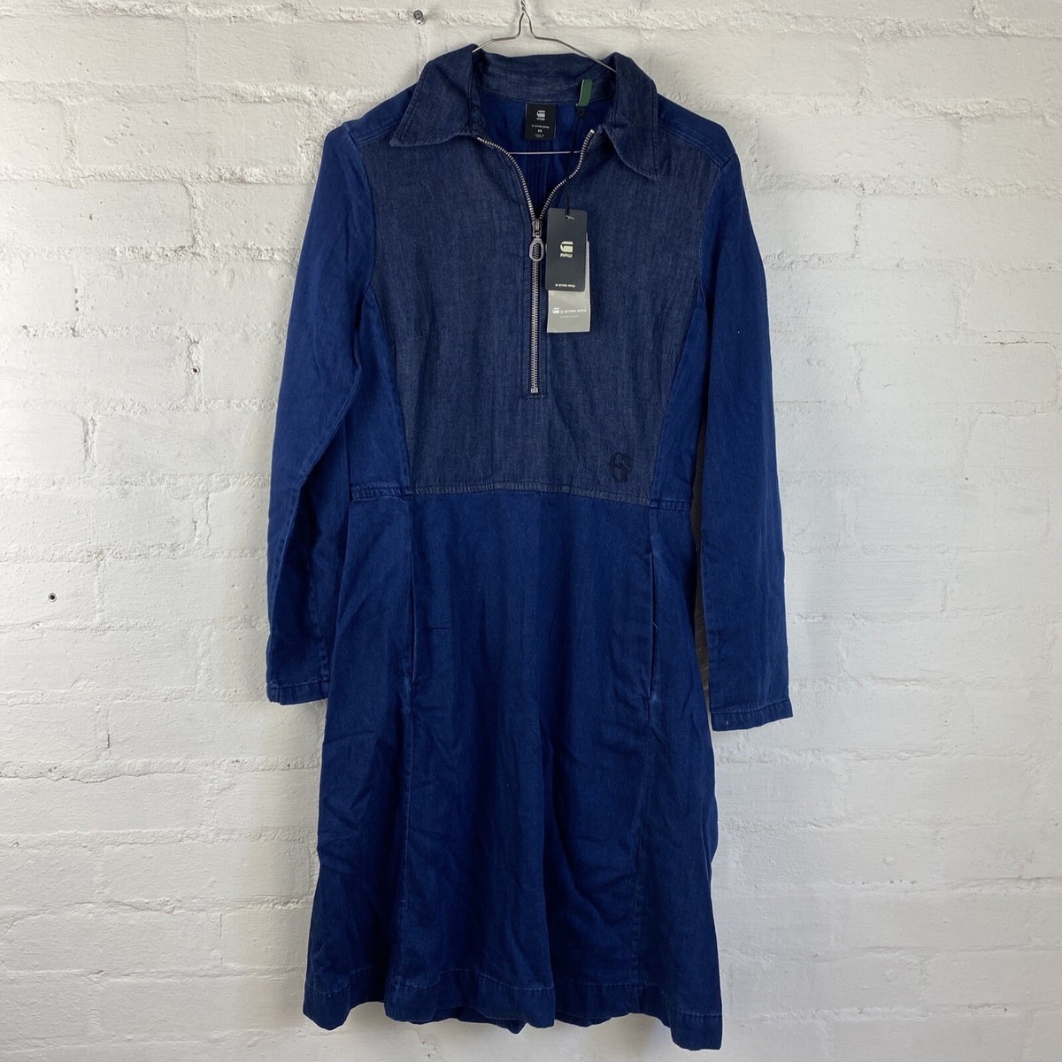 G-Star Raw Dark Denim Zip Front Mini Dress MEDIUM Uk12-14 UK