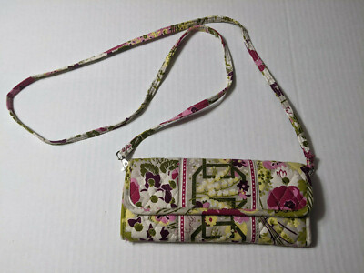 Womens Vera Bradley Make Me Blush Tri-Fold Wallet Crossbody Purse Retired Print