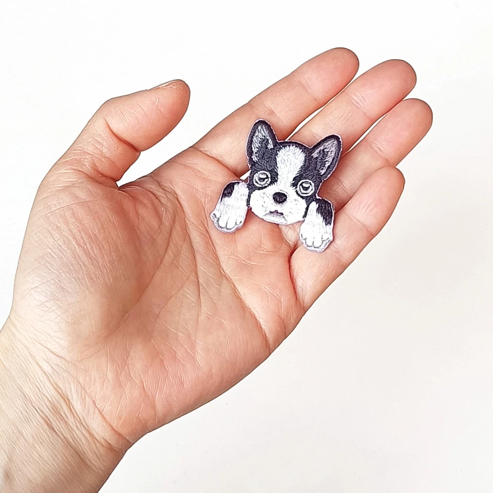 Brooch Backpack Tote Bag Pin Embroidery Cartoon Lifelike Pug Boston Terrier Dog Foto 3 de 4