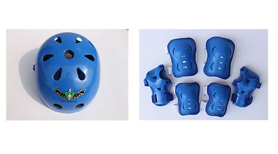 Kid's Skateboard Helmet Knee Elbow Pads Wrist Guard Combo SET IN BlUE