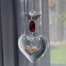 Mum Hanging Sun Catcher Guardian Angel and Glass Heart ~ Deep Red Memorial Grave