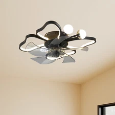 20'' Ceiling LED Flush Mount Kit 6 Speeds Black Butterfly Fan Light With Remote