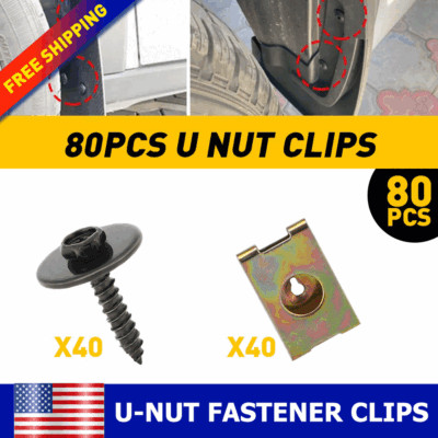 Set/80 U Nut Metal Car Screw Body Fender Bumper Retainer Clips Gasket Fastener