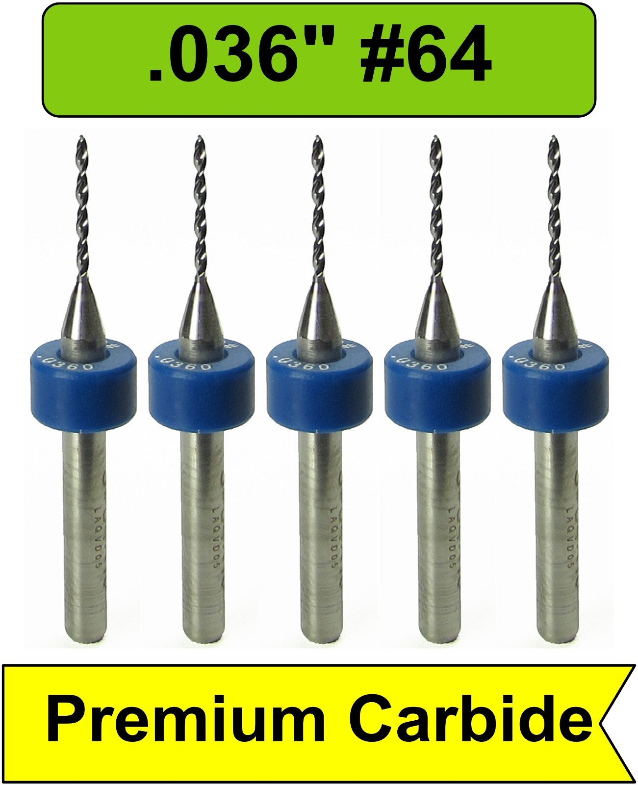 .036" 64 Carbide Drill Bits FIVE pieces Brand New Premium Drills