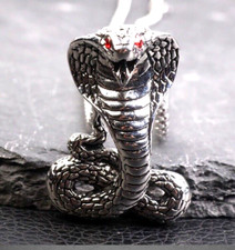 Snake Serpent Pendant / Necklace Silver 35mm x 25mm Cobra Biker Goth Rocker