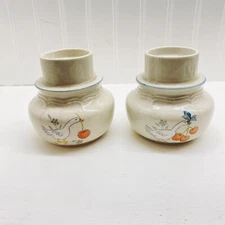 Ceramic Pottery Candle Stick Holders Marmalade Blue Bow Geese Set Of 2 Vintage