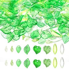 Matwsec 320 Pcs Green Beads, Acrylic Glass Leaf Beads for Jewelry
