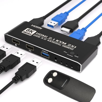 KVM Switch HDMI 2 in 1 Out for 1 Monitor 2 Computers, 8K60Hz 4K165Hz USB 3.0 ...