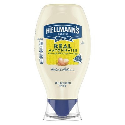 Hellmann's Real Mayonnaise 20 Fl Oz Gluten Free Squeeze Bottle Condiment