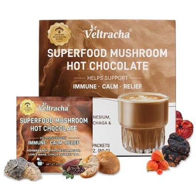 Mushroom Hot Cocoa, Magnesium Calm Hot Chocolate Blend with Reishi, Chaga, Li...