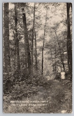 Wooded Trail Kateri Lodge Twin Lakes Hayward Wisconsin RPPC Postcard