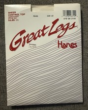 NEW Vintage Hanes Great Legs Sheer Control Top Pantyhose Size CD Pearl USA
