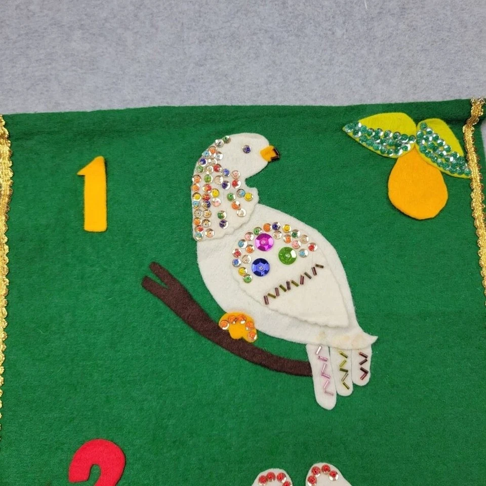 12 dias de Natal feito à mão patchwork parede pendurado lantejoulas de feltro contas verdes - Imagem 3 de 4