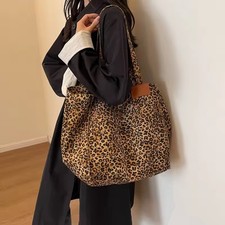 Leopard Pattern Tote Bag Vintage Canvas Shoulder Bag Fashion Big Capacity Handba