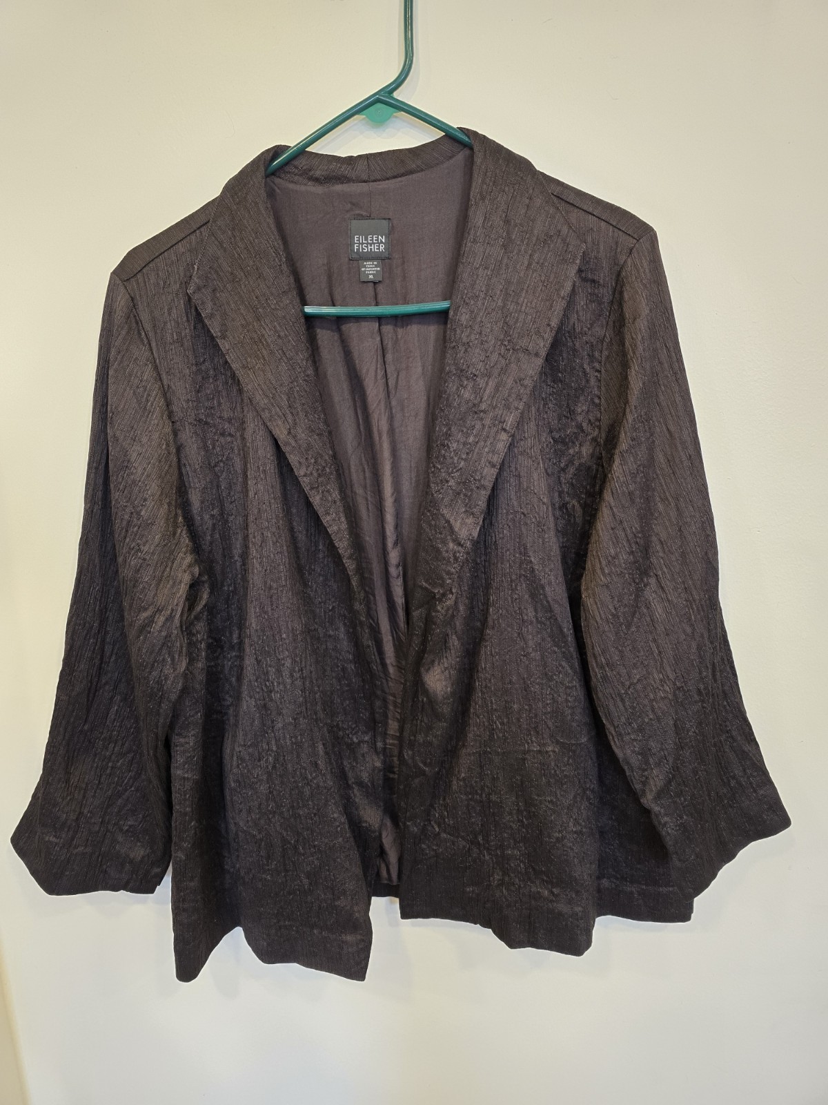 Eileen Fisher Silk Wool Blend Open Front Blazer Brown XL Capsule Work Elevated