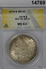 1878 MORGAN SILVER DOLLAR REVERSE 79 ANACS CERTIFIED ORIGINAL GOLD BLUE! #14769