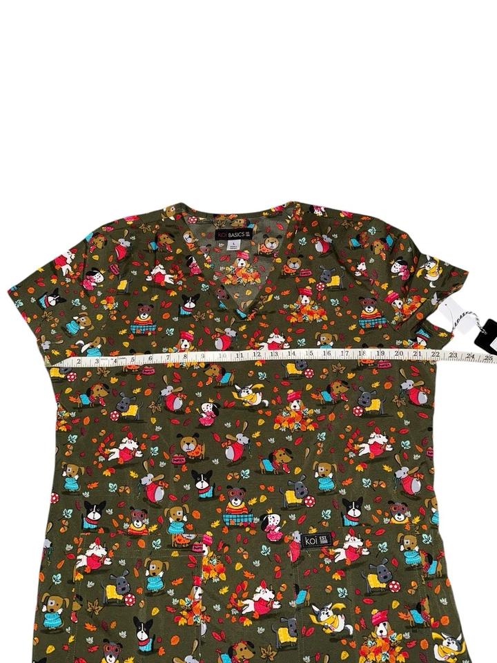 Koi Basics Scrub Top Women’s LG Leslie Cozy Pooches Green Nursing Medical - Image 3 of 4