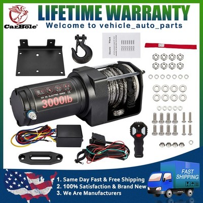 3000lb 12V DC Electric Winch with Both Wireless Handheld Remote & Corded Control