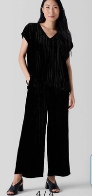 Eileen Fisher Petites Black Crushed Velvet Pants Sz PP~Stylish~