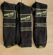 NWT 3PK GOLD TOE Men's Dress to Knee Socks 100% Stretch Nylon BROWN 14-16 USA