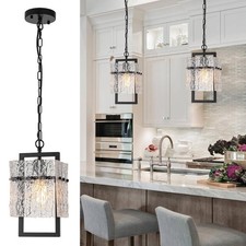Modern Black Crystal Pendant Lights for Kitchen Island Chandelier Dimmable