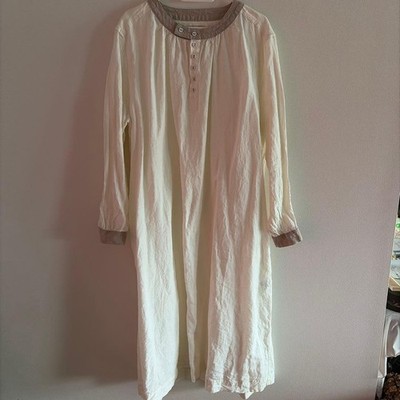 ICHI Antiquites Linen 100% Long Shirt Dress Henley Neck Japan Natural