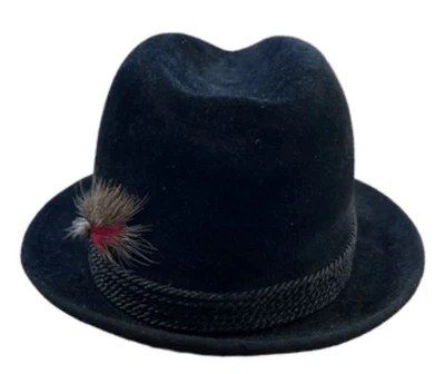 Vintage Mac Phergus Genuine Black Velour Fedora Hat Cap Sz 7 Feather USA - Image 1 of 4