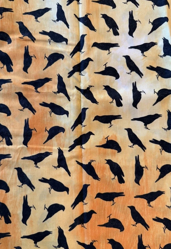 Stonehenge Fright Night Northcott Fabric Halloween Ravens Crows Orange 18 x 44” - Image 2 of 4