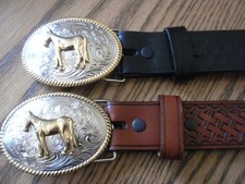 Badger leather YOUTH BASKET WEAVE STAMPED BELT w/ HORSE BUCKLE Sz 22 Lot of 2