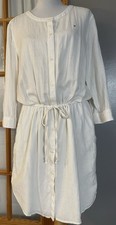 Vtg 80s Tommy Hilfiger Blouson Dress Sz L Off White Drawstring Collared Nautical