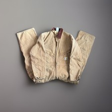 VTG Carhartt Quilted Lined Insulated Duck Canvas Brown Coveralls Mens 44 READ