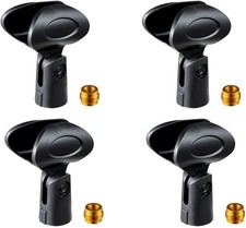 Universal Microphone Clip Holder, Black, 4-Pack Soft Flexible Mic Clamp, 5/8"
