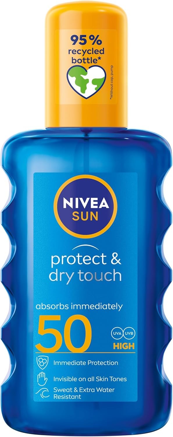 NIVEA SUN Protect & Dry Touch Invisible Sun Spray SPF 50 (200 ml), Water-Resist