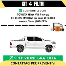 Kit 4 Filtri Tagliando per TOYOTA Hilux VIII Pick-up 2.4 D 4WD 110 kw Diesel ...
