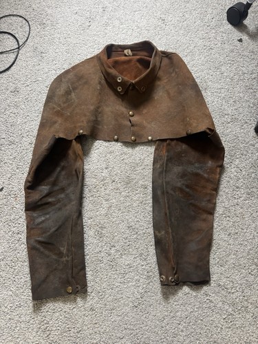 Vintage Leather Cowhide Suede Welding Shoulder Sleeve Apron Jacket - Picture 15 of 15